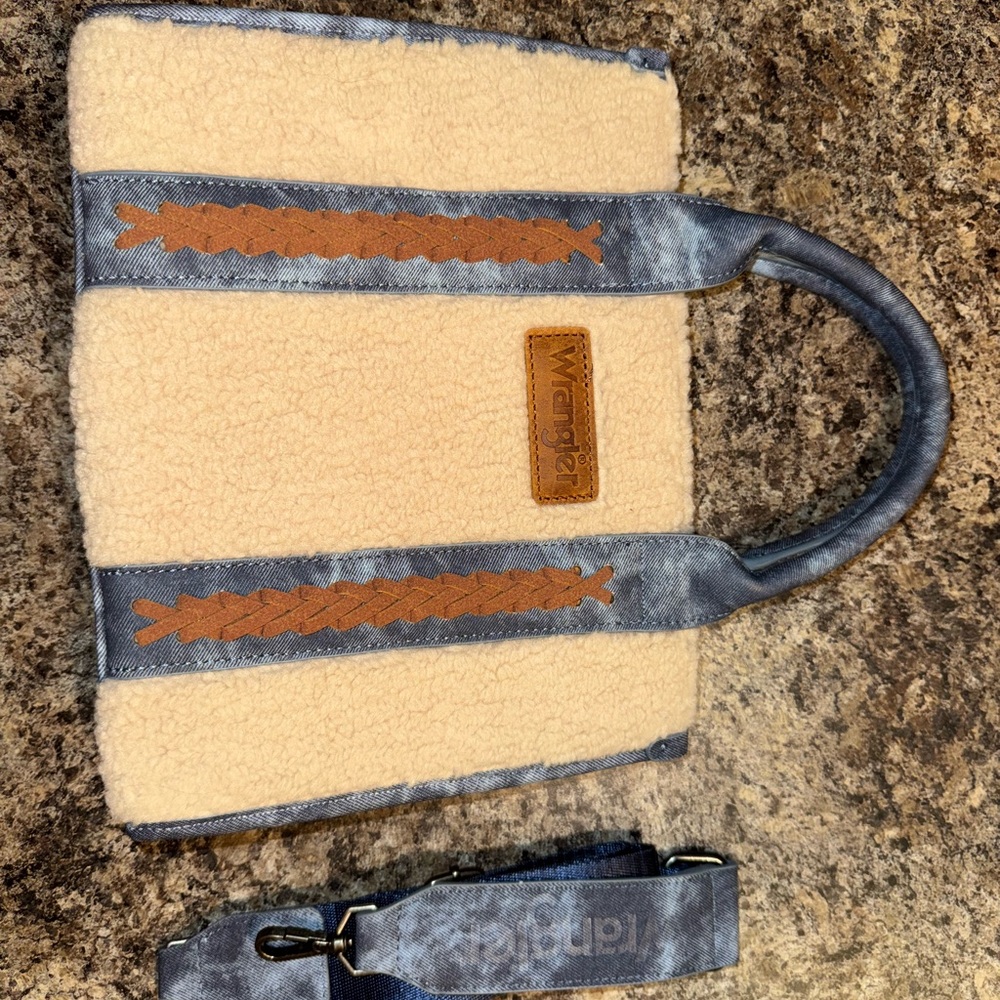 Wrangler Cream and Blue Handbag with Brown Accents